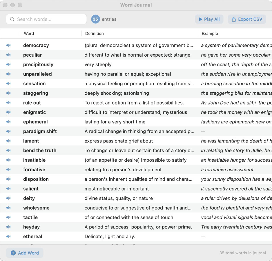 Editable journal with search & sort